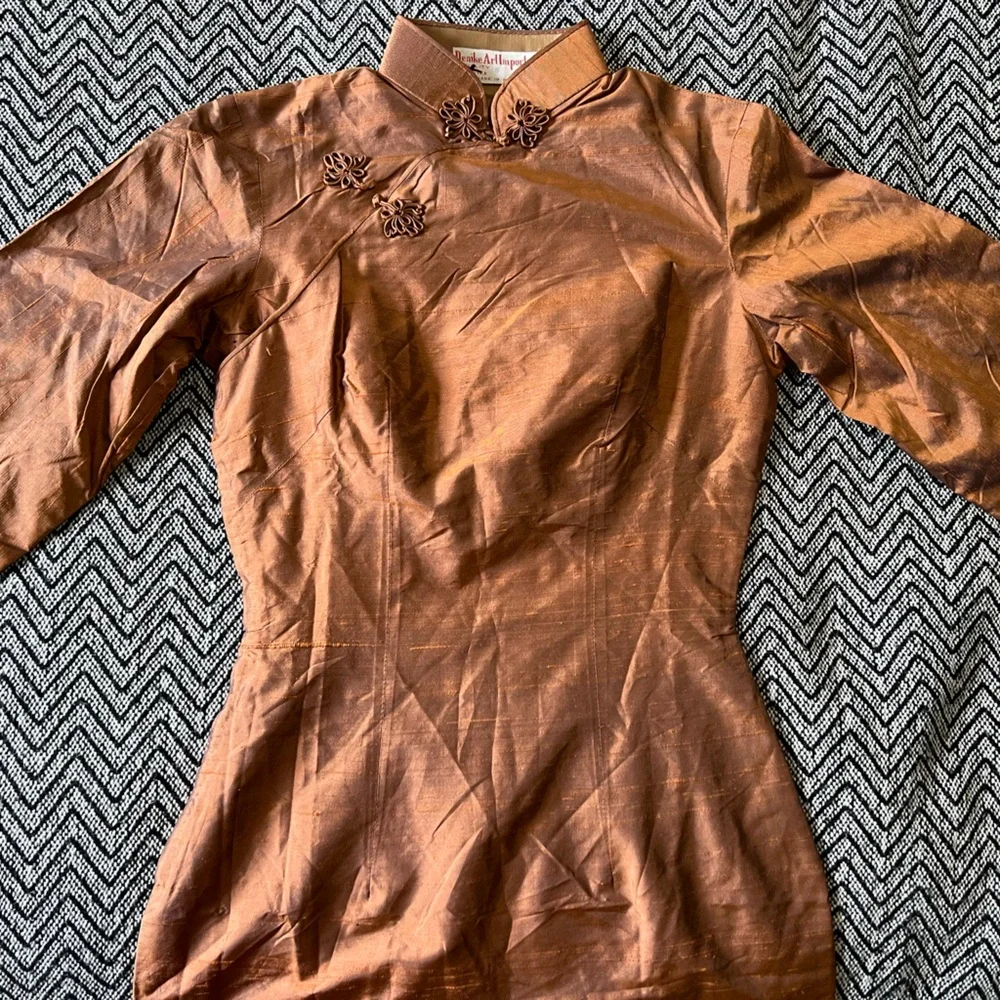 Vintage 1960s Copper cheongsam Dress XXS - Picture 2 of 9